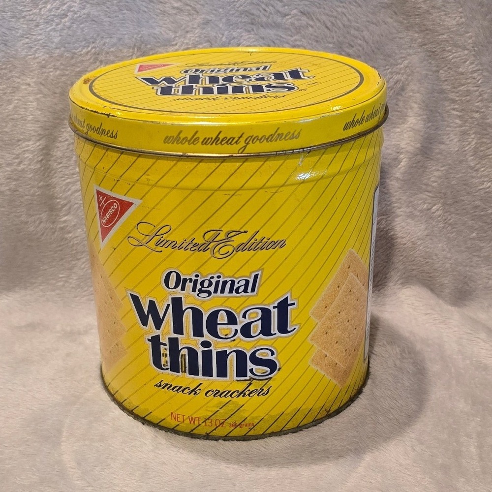 Vintage 1987 Nabisco Wheat Thins Limited Edition Tin Yellow Metal Canister 13oz